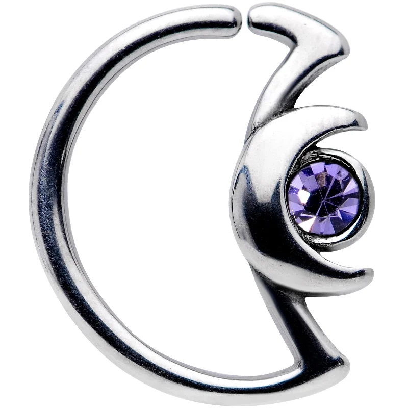Women's Earrings – Elegant Designs for Every Personality--18 Gauge 3/8 Purple Gem Crescent Moon Closure Ring
