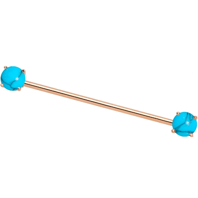 Women's Earrings – Elegant Designs for Every Personality--Faux Turquoise Rose Gold Tone End to End Industrial Barbell 38mm Women's Earrings – Elegant Designs for Every Personality--Faux Turquoise Rose Gold Tone End to End Industrial Barbell 38mm