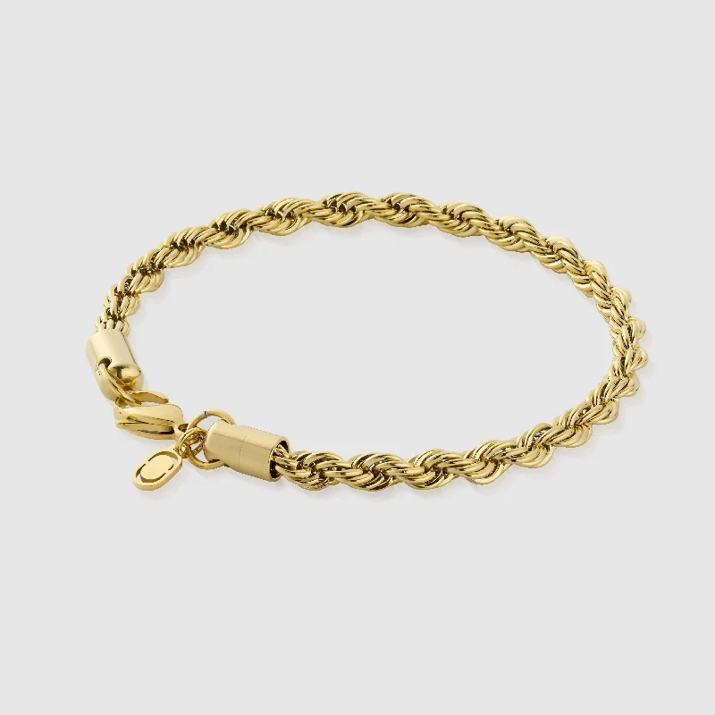 Personalized Bracelets for Men with Dates-Rope Bracelet (Gold) 5mm