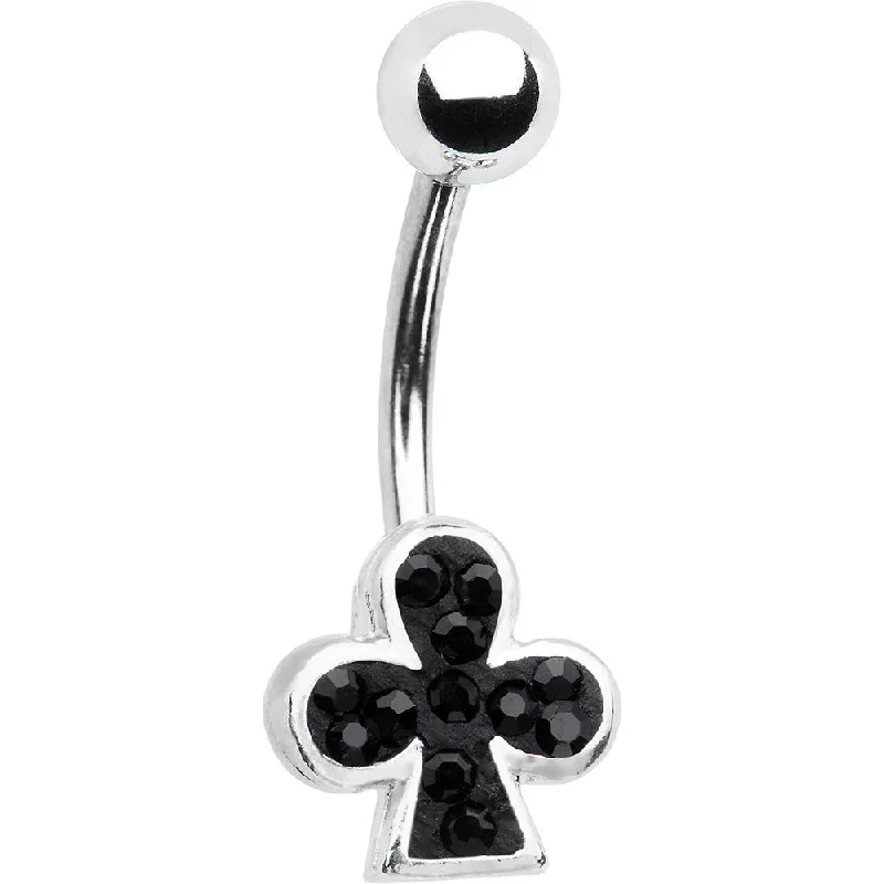 Comfortable Belly Rings with Special Design -Crystal Playing Card Black Club Belly Ring Comfortable Belly Rings with Special Design -Crystal Playing Card Black Club Belly Ring
