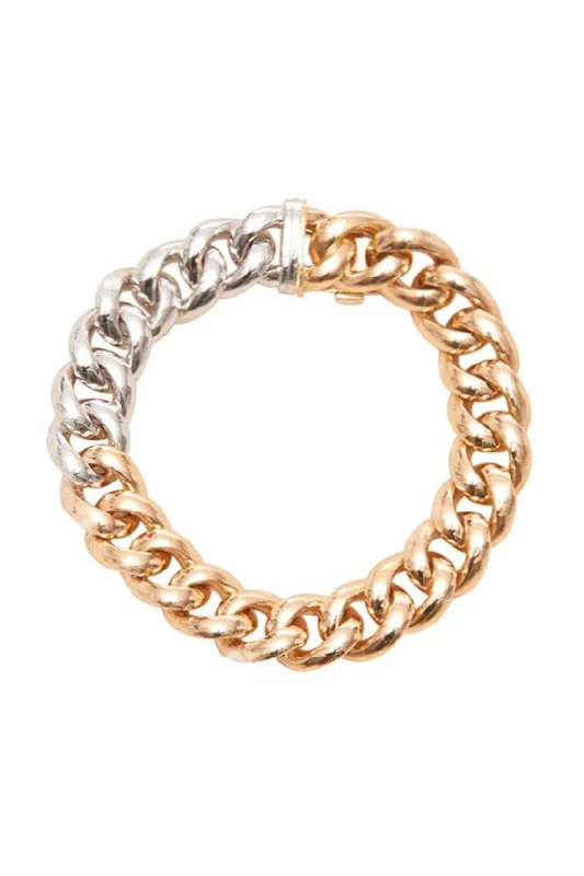 Elegant Simple Bangles for Women-18k Solid White and Rose Gold Chain Bracelet