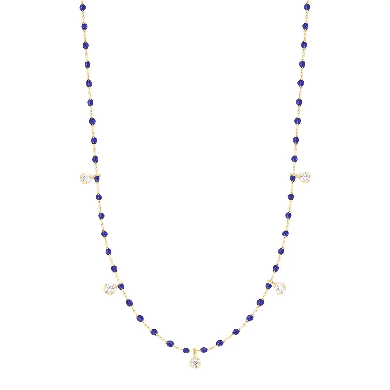 Shop Classic Women's Necklaces & Pendants with a Modern Twist-21.7" Mini Gigi 5 Diamond Necklace - Lapis + Yellow Gold Shop Classic Women's Necklaces & Pendants with a Modern Twist-21.7" Mini Gigi 5 Diamond Necklace - Lapis + Yellow Gold