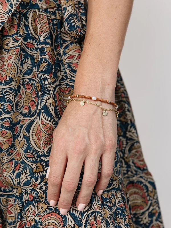 Gold Bangles for Women-Amber Beaded Bracelet - Gold