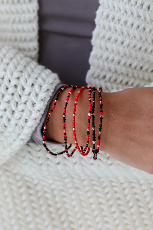 Trendy Bangles for Women-Audrey Red/Black Beaded Bracelet Set