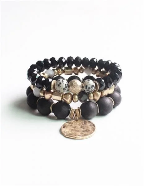 Personalized Designer Bangles for Women-Baccarat Stack Bracelets - Black
