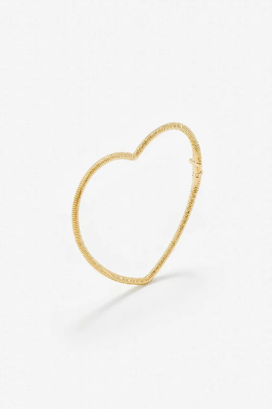 Unique Bangles for Women-Bracelet Jonc Coeur Rayure PM - Or Jaune