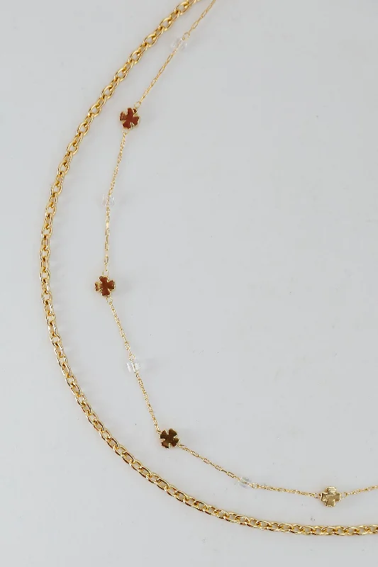 Shop Classic Women's Necklaces & Pendants with a Modern Twist-FINAL SALE - Bridget Gold Four Leaf Clover Layered Chain Necklace Shop Classic Women's Necklaces & Pendants with a Modern Twist-FINAL SALE - Bridget Gold Four Leaf Clover Layered Chain Necklace