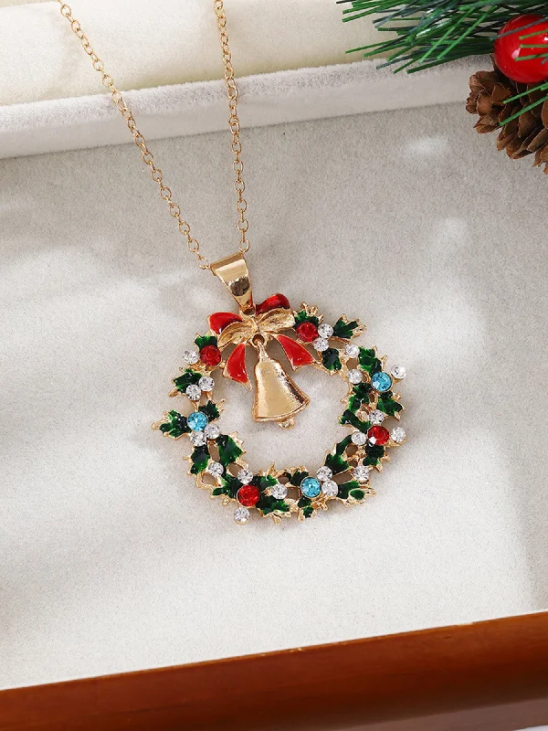 Shop Classic Women's Necklaces & Pendants with a Modern Twist-Christmas Diamond Leaf Garland Bell Pendant Necklace Shop Classic Women's Necklaces & Pendants with a Modern Twist-Christmas Diamond Leaf Garland Bell Pendant Necklace