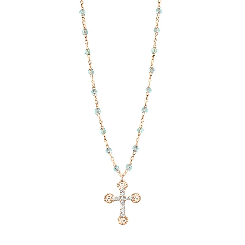 Shop Classic Women's Necklaces & Pendants with a Modern Twist-16.5" Classic Petite Lace Cross Necklace - Aqua + Yellow Gold Shop Classic Women's Necklaces & Pendants with a Modern Twist-16.5" Classic Petite Lace Cross Necklace - Aqua + Yellow Gold