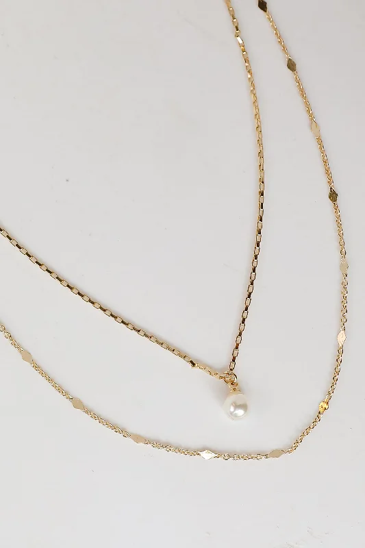 Shop Classic Women's Necklaces & Pendants with a Modern Twist-Courtney Gold Pearl Charm Layered Necklace Shop Classic Women's Necklaces & Pendants with a Modern Twist-Courtney Gold Pearl Charm Layered Necklace