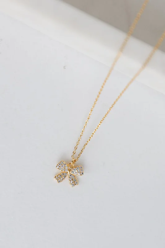 Shop Classic Women's Necklaces & Pendants with a Modern Twist-Eleanor Gold Rhinestone Bow Charm Necklace Shop Classic Women's Necklaces & Pendants with a Modern Twist-Eleanor Gold Rhinestone Bow Charm Necklace