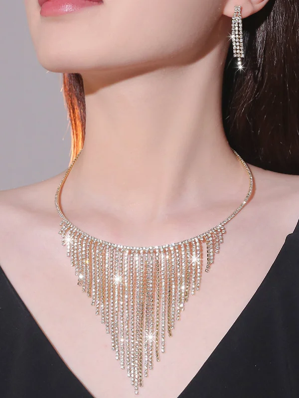 Shop Classic Women's Necklaces & Pendants with a Modern Twist-Fashionable Tassel Rhinestone Necklace And Earrings Set Shop Classic Women's Necklaces & Pendants with a Modern Twist-Fashionable Tassel Rhinestone Necklace And Earrings Set