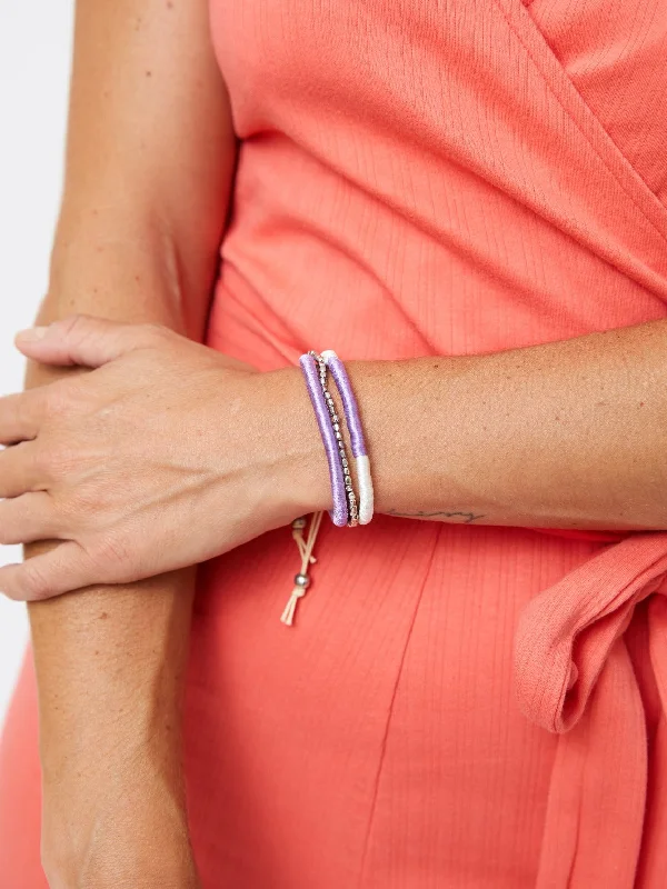 Unique Wedding Cuff Bangles for Women-Friendship Threaded Bracelet - Lavender