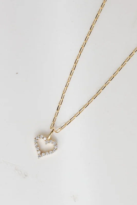 Shop Classic Women's Necklaces & Pendants with a Modern Twist-Gabi Gold Rhinestone Heart Charm Necklace Shop Classic Women's Necklaces & Pendants with a Modern Twist-Gabi Gold Rhinestone Heart Charm Necklace