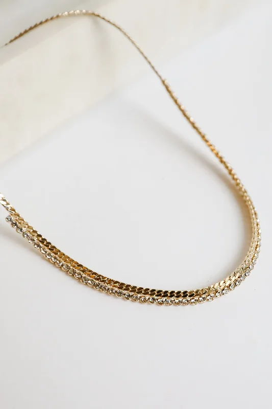 Shop Classic Women's Necklaces & Pendants with a Modern Twist-Gabriella Gold Rhinestone Chain Necklace Shop Classic Women's Necklaces & Pendants with a Modern Twist-Gabriella Gold Rhinestone Chain Necklace