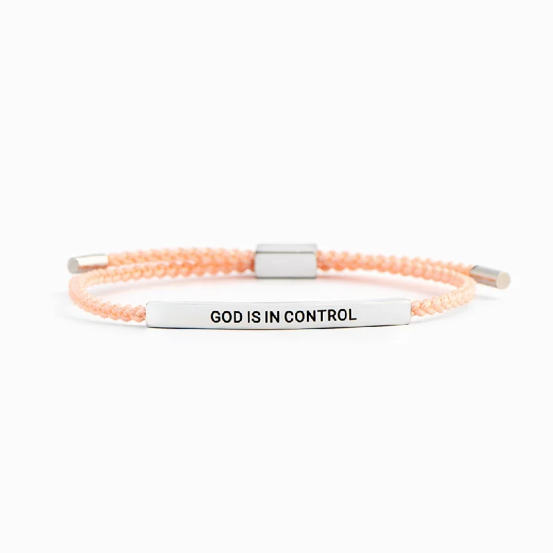 Silver Bangles for Women-GOD IS IN CONTROL - MOTIVATIONAL TUBE BRACELET