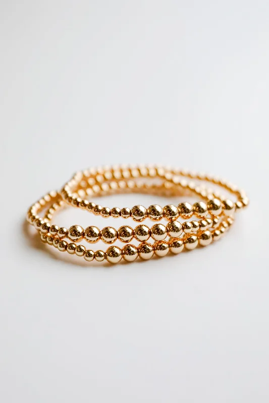 Gold-Plated Bangles for Women-Jade Gold Beaded Bracelet Set