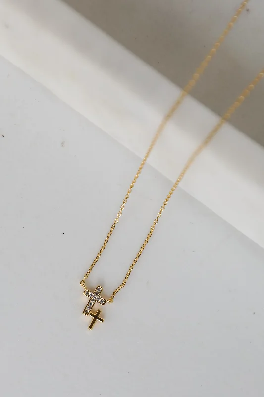 Shop Classic Women's Necklaces & Pendants with a Modern Twist-Jordan Gold Rhinestone Cross Charm Necklace Shop Classic Women's Necklaces & Pendants with a Modern Twist-Jordan Gold Rhinestone Cross Charm Necklace