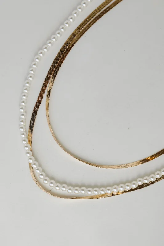Shop Classic Women's Necklaces & Pendants with a Modern Twist-Katy Gold Pearl Layered Chain Necklace Shop Classic Women's Necklaces & Pendants with a Modern Twist-Katy Gold Pearl Layered Chain Necklace