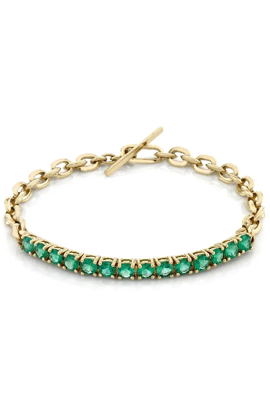 Personalized Bangles for Women-Knife Edge Link Emerald Tennis Bracelet - 18K Gold
