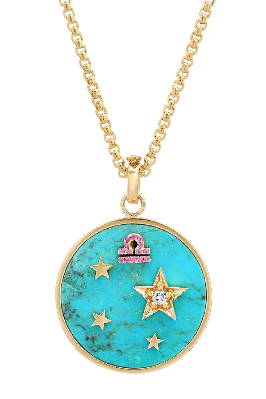 Shop Classic Women's Necklaces & Pendants with a Modern Twist-Large Turquoise Zodiac Necklace - Libra on 16” Chain (Other Signs by Special Order) Shop Classic Women's Necklaces & Pendants with a Modern Twist-Large Turquoise Zodiac Necklace - Libra on 16” Chain (Other Signs by Special Order)