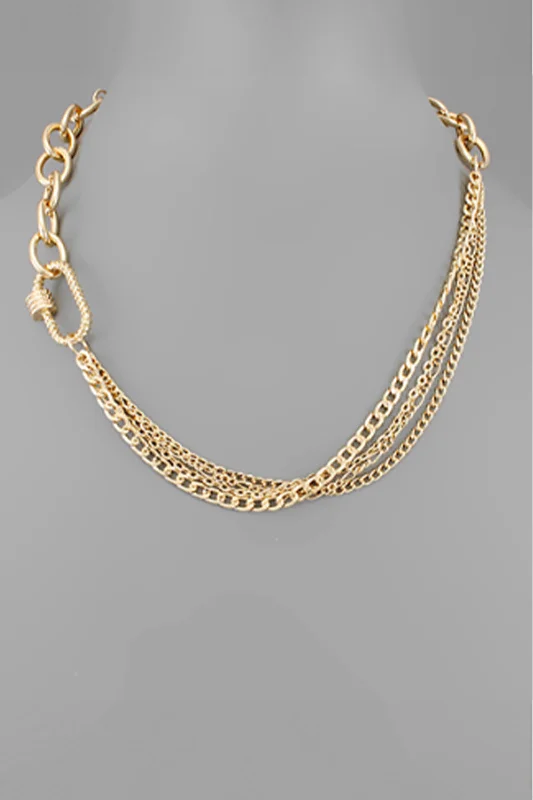 Shop Classic Women's Necklaces & Pendants with a Modern Twist-Lia Carabiner and Multi Row Chain Necklace Shop Classic Women's Necklaces & Pendants with a Modern Twist-Lia Carabiner and Multi Row Chain Necklace