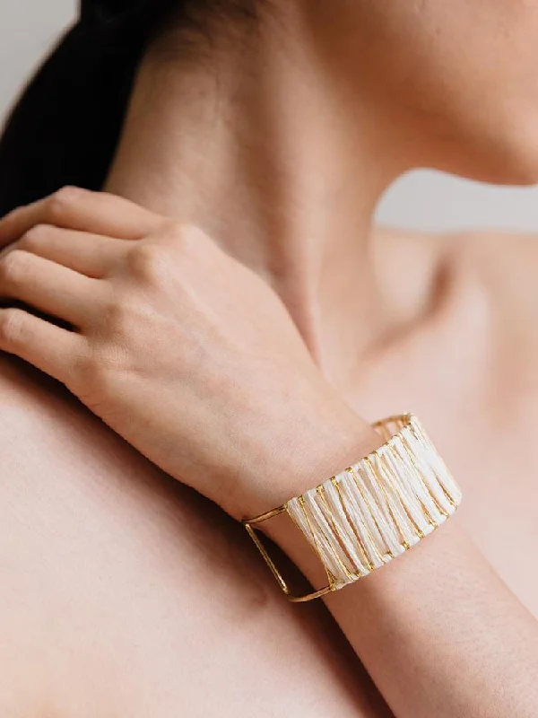 Elegant Silver Bangles for Women-Madison Raffia Cuff - Gold