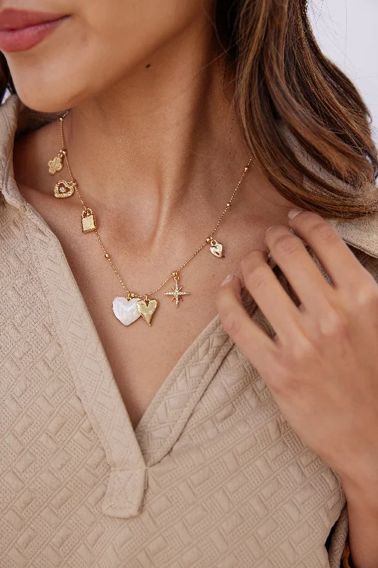 Shop Classic Women's Necklaces & Pendants with a Modern Twist-Martin Multi Charm Heart Necklace Shop Classic Women's Necklaces & Pendants with a Modern Twist-Martin Multi Charm Heart Necklace