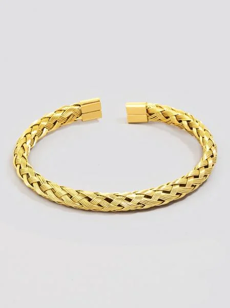 Crystal-Embedded Gold Bangles for Women-Metallic Braided Wire Cuff Bracelet