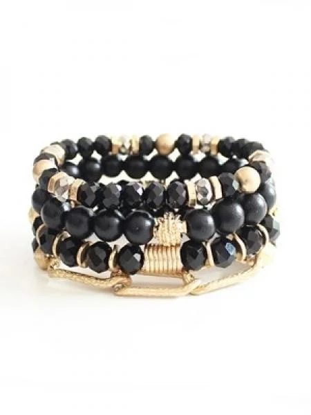 Silver Charm Bangles for Women-Musée Stack Bracelets - Black