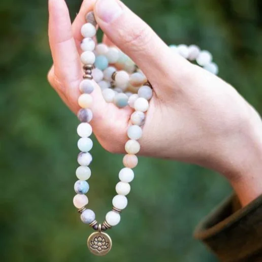 Shop Classic Women's Necklaces & Pendants with a Modern Twist-Natural Amazonite Lotus Mala Shop Classic Women's Necklaces & Pendants with a Modern Twist-Natural Amazonite Lotus Mala