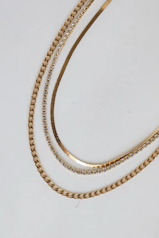 Shop Classic Women's Necklaces & Pendants with a Modern Twist-Nova Gold Rhinestone Layered Necklace Shop Classic Women's Necklaces & Pendants with a Modern Twist-Nova Gold Rhinestone Layered Necklace