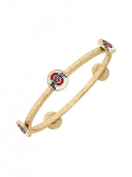 Thin Gemstone Bangles for Women-Ohio State Enamel Bangle