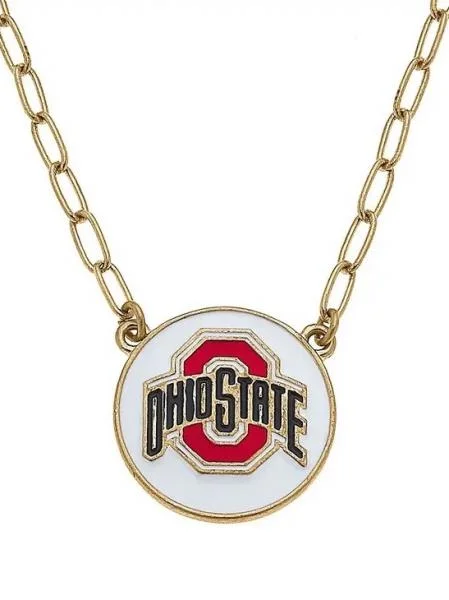 Shop Classic Women's Necklaces & Pendants with a Modern Twist-Ohio State Enamel Disc Necklace Shop Classic Women's Necklaces & Pendants with a Modern Twist-Ohio State Enamel Disc Necklace