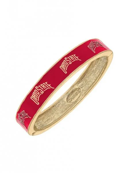 Adjustable Cuff Bangles with Crystals for Women-Ohio State Enamel Hinge Bangle