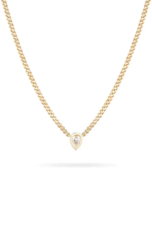 Shop Classic Women's Necklaces & Pendants with a Modern Twist-Pear Bezel Set Lab Grown Diamond Necklace - 14K Yellow Gold Shop Classic Women's Necklaces & Pendants with a Modern Twist-Pear Bezel Set Lab Grown Diamond Necklace - 14K Yellow Gold