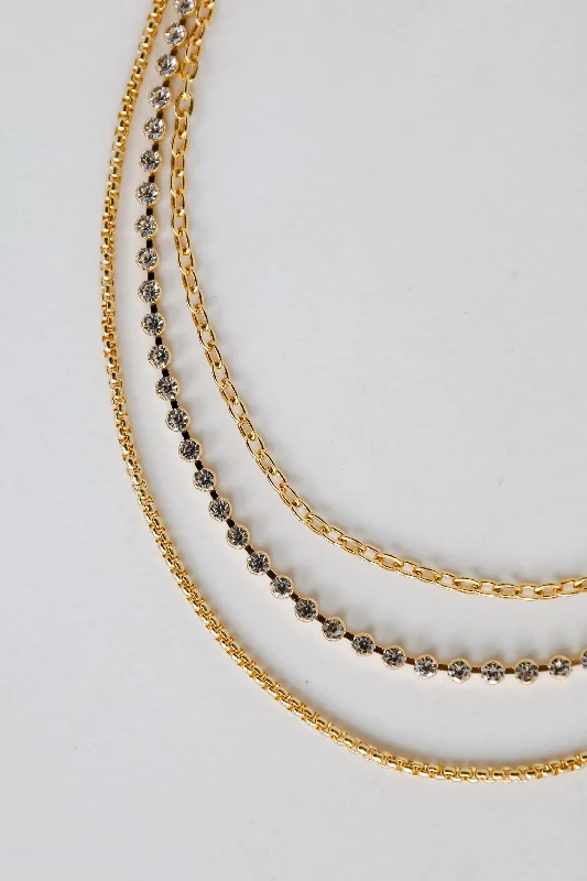 Shop Classic Women's Necklaces & Pendants with a Modern Twist-Quinn Gold Rhinestone Layered Chain Necklace Shop Classic Women's Necklaces & Pendants with a Modern Twist-Quinn Gold Rhinestone Layered Chain Necklace