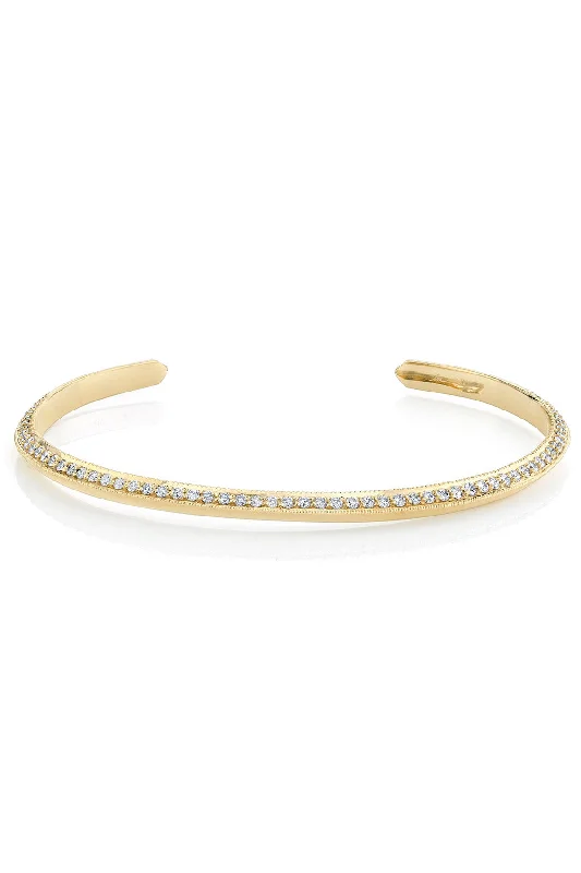 Luxury Bangles for Women-Single Sided Pave Knife Edge Cuff - 18K Yellow Gold