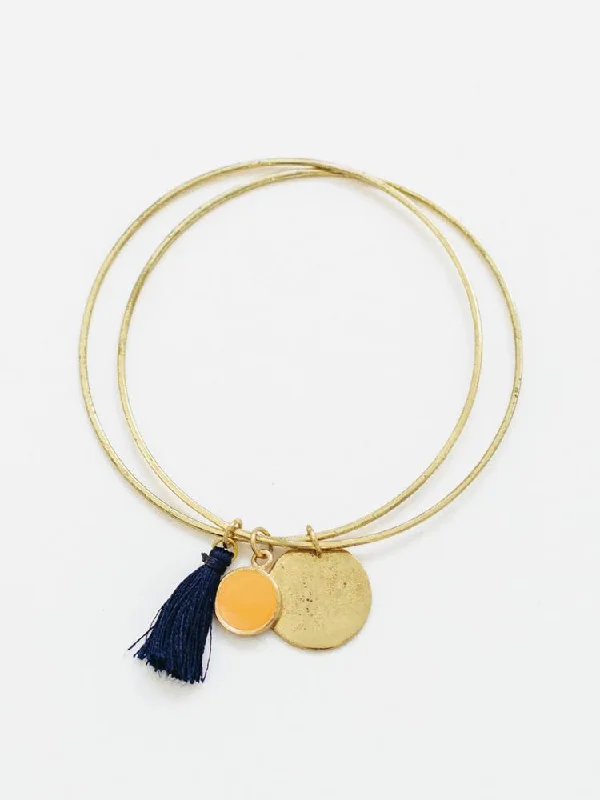 Bangles for Women with Gemstones-Tassel Charm Bracelet - Gold