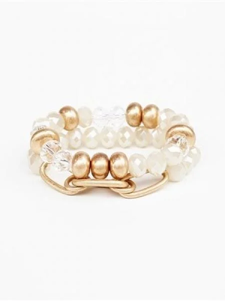 Crystal Gemstone Bangle Bracelets for Women-Textured Bead &  Chain Bracelet